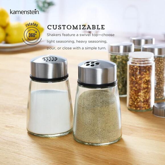 Kamenstein Salt and Pepper Filled Glass Shakers With Rotating Shifters New - Picture 4 of 11